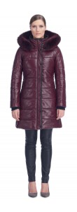 Milly Burgundy Leather Puffy Coat